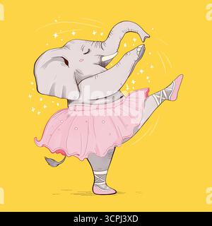 Süße Elefantenballerina, die in rosa Tutu tanzt Stock Vektor