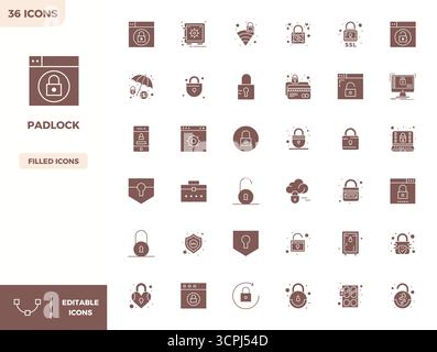 Perfekt gestaltete Vektorsymbole mit 36 PIXELN und einer Auflösung von 128x128 für fehlerfreie Integration und Leistung. Stock Vektor