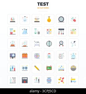 Professionell gestaltete 36 Vektorsymbole in Minimal Flat, die das Wesen des Tests mit 128x128 PIXELN perfekt präzise für das UI-Design erfassen. Stock Vektor