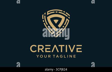 Abstrakter Anfangsbuchstabe P in einer Designvorlage für das Wappen des Schildes. Moderne, futuristische Vektorsymbole im Technikstil für Sicherheit, Gaming oder ein erstklassiges Business Stock Vektor