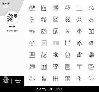 Umfassendes Paket mit 42 Vektorsymbolen im Bold Line-Design für Linien, in gestochen scharfer Qualität mit 128 x 128 PIXELN. Stock Vektor