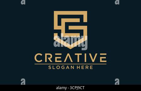 Ein raffiniertes Vektor-Logo-Design mit kombinierten Buchstaben C und G in elegantem Gold vor einem satten marineblauen Hintergrund. Ideal für moderne Marken Stock Vektor
