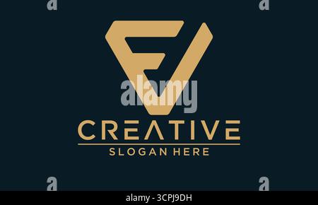 Ein minimalistisches Vektor-Logo-Design mit kombinierten Buchstaben F und V in luxuriöser Goldfarbe vor einem raffinierten marineblauen Hintergrund. Ideal Stock Vektor