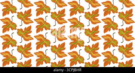 Nahtloses Herbstmuster aus orangefarbenen Ahornblättern. Weihnachtsblumenschmuck der Blätter auf weißem Hintergrund. Herbstliche Pflanzenvektorillustration. Herbstsaison Stock Vektor
