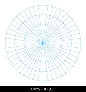 Kreisförmiges Raster mit Polarkoordinaten auf weißem Hintergrund isoliert. 360 Grad Skala. Leeres Polar Graph-Papier. Vektorabbildung. Mathematisches Diagramm Stock Vektor