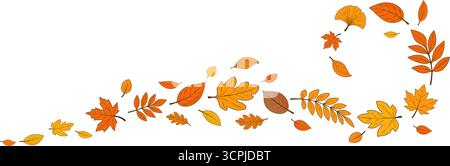 Herbstblätter in Form einer Spirale werden auf weißem Hintergrund hervorgehoben. Stock Vektor