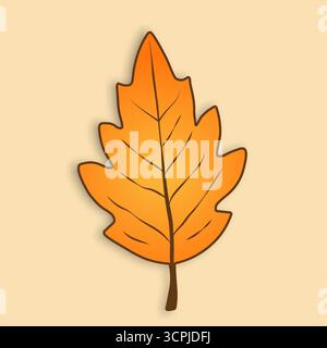 Ein Herbstblatt eines Baumes mit Schatten ist auf einem beigefarbenen Hintergrund isoliert. Stock Vektor