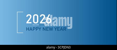 Happy New Year Inschrift mit den Zahlen 2026 auf blauem Hintergrund. Stock Vektor