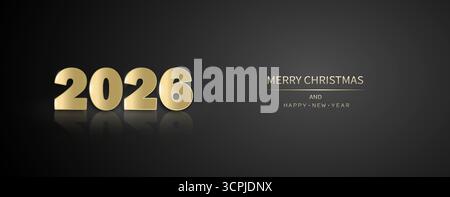 Minimalistischer Silvester-Hintergrund mit goldenem Schriftzug 2026 auf schwarzem Hintergrund. Stock Vektor