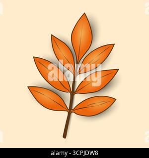 Ein orangefarbenes, gefallenes Herbstblatt mit Streifen auf beigefarbenem Hintergrund. Stock Vektor