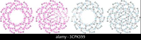 Umrissene herzförmige Zweige Kreisrahmen und runde Hintergründe Blaues Montag- und Valentinstag-Paket. Isolierte Vektor-Illustration Grüße Valentinstag oder Wintersaison Gruß Thematische Karten, Tag Stock Vektor