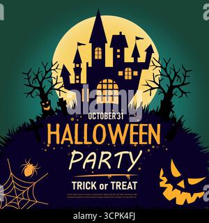 Halloween-Poster. Gruselige Party Einladung Flyer Vorlage mit Horror Symbolen Kürbis Knochen Schädel Vektor halloween Hintergrund Stock Illustration Stock Vektor