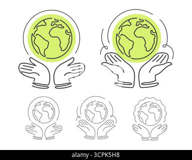 Menschliche Hände halten den Planeten Erde, Symbol. Umweltschutz, Welt retten, Nachhaltigkeit, umweltfreundliches Symbol Stock Vektor