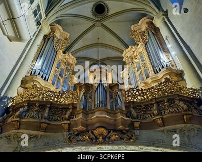 Blick auf die prunkvolle Barockorgel im Inneren der Michaeliskirche in Wien, Österreich Stockfoto