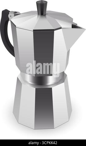 Italienische Geysir-Kaffeemaschine, im Stil einer Mokakanne, auf weißem Hintergrund. Eine Abbildung einer Kaffeekanne zur Zubereitung von Espresso c Stock Vektor
