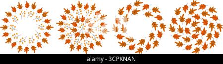 Eiche Ahornblätter kreisförmiger Rahmen Monochrom Herbst Orange Schattierungen Herbst Kopierraum Vorlage Idee. Isolierte Vektor-Illustration festliche Grußkarten, Poster, Faltblätter, Etiketten oder Web-Werbebanner Stock Vektor