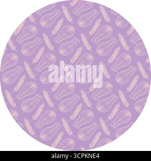 Fisch und Rosmarin Zweig Muster auf Circle Lavendel Hintergrund gesunde Ernährung kulinarische Lebensmittel Poster Fond. Isolierte Vektor-Illustration gesunde Ernährung Verwandte Inhalte Hintergrund Rezeptkarte Menü Broschüre, Tag Stock Vektor