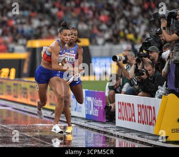 Sydney McLaughlin-Levrone aus den USA trat im Finale der 4x400 m langen Frauen bei den Leichtathletik-Weltmeisterschaften Tokio 2025 im Nationalstadion o an Stockfoto