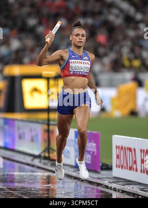 Sydney McLaughlin-Levrone aus den USA trat im Finale der 4x400 m langen Frauen bei den Leichtathletik-Weltmeisterschaften Tokio 2025 im Nationalstadion o an Stockfoto