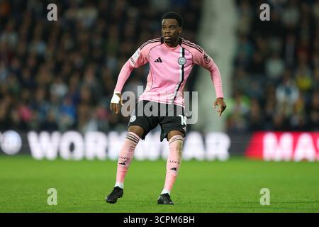 West Bromwich, Großbritannien. September 2025. Stephy Mavididi aus Leicester City während des West Bromwich Albion vs Leicester City Sky Bet Championship Matches bei den Hawthorns, West Bromwich. Der Bildnachweis sollte lauten: James Baylis/Sportimage Credit: Sportimage Ltd/Alamy Live News Stockfoto