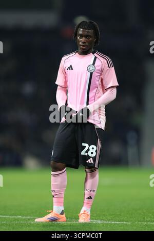 West Bromwich, Großbritannien. September 2025. Jeremy Monga von Leicester City während des West Bromwich Albion vs Leicester City Sky Bet Championship Matches in den Hawthorns, West Bromwich. Der Bildnachweis sollte lauten: James Baylis/Sportimage Credit: Sportimage Ltd/Alamy Live News Stockfoto