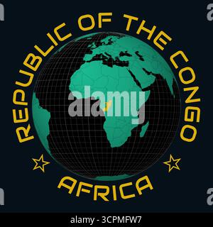 Republik Kongo auf Globe. Runder Text für Land und Kontinent. Länderansicht auf Weltkarte in der Farbpalette Black Emerald. Stock Vektor