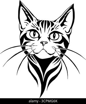 „Bold Black and White Cat Illustration – kontrastreiche Grafik für Tattoos, Logos und Design-Projekte Stock Vektor