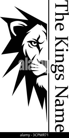 Vektorkunst des Löwenkopfes, der mit dem Logo des Königs hervorblickt Stock Vektor