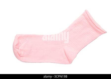 Hellrosa Socken auf isoliertem weißem Hintergrund. Draufsicht Stockfoto
