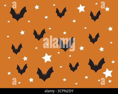 halloween nahtlose Muster-Spooky Halloween Fledermäuse und Sterne Muster, nahtlose Vektor Wallpaper, gruselige fliegende Fledermaus Silhouetten, dunkler Nachthimmel, Stock Vektor