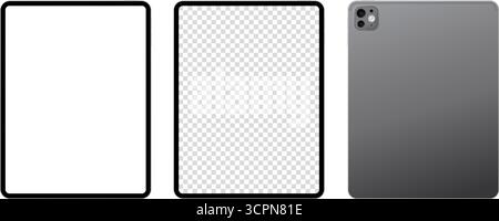 Realistisches Design für Tablet-pcs mit leerem Bildschirm in Vorder- und Hinterwinkel. Vektorabbildung Stock Vektor