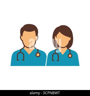 Männliche und weibliche Doktor-Avatar-Symbole Silhouette isoliert auf weiß Stock Vektor