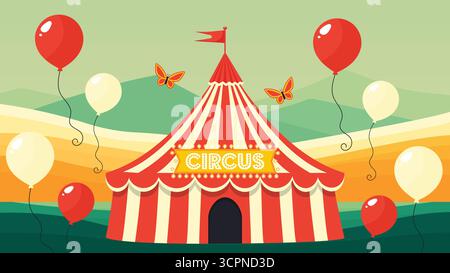 Karneval Circus Zelt mit Fahnen und Ballons Vektor. Stock Vektor