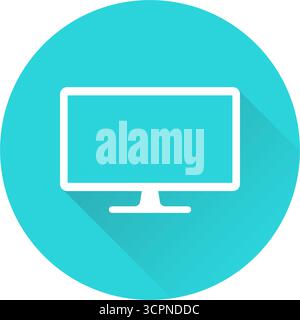 Rundes Symbol für Desktop-Computer-Monitor mit Schatten, isolierter Vektorillustration Stock Vektor