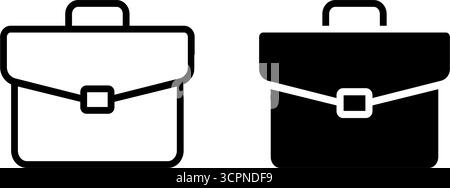 Büroaktenkoffer-Symbole in Umrissen und flachen Stil auf weißem Hintergrund, Vektorillustration Stock Vektor