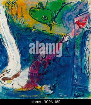 Selbstporträt mit einem grünen Esel (die Seele der Stadt). Museum: PRIVATE SAMMLUNG. Autor: MARC CHAGALL. Stockfoto