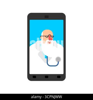 Telemedizin-Sprechstunde mit Arzt am Smartphone. Symbol für E-Health, digitale Medizin und Online-Gesundheitsdienste. Perfekt für Apps, Gesundheit und Stock Vektor