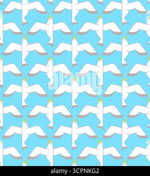 Nahtloses Muster mit Möwen auf blauem Hintergrund. Symbol der Freiheit, des Meeres, der Natur und des Unterwasserlebens. Perfekt für Textildesign, Tapeten und Nauten Stock Vektor