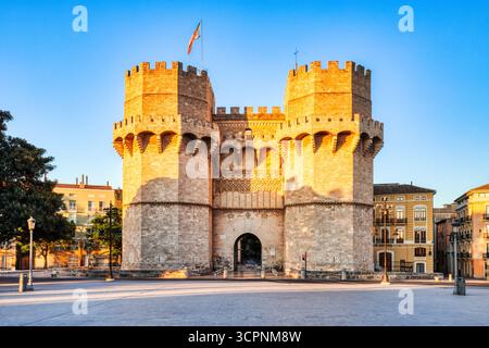 Serrano Towers (Torres de Serranos) Monument, Valencia, Spanien Schlüsselwörter: valencia, spanien, Stadt, Landschaft, Stockfoto