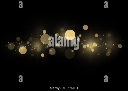 Goldene Bokeh-Lichter auf schwarzem Hintergrund für festliches und elegantes Design Stockfoto
