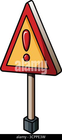 Warnschild im Zeichentrickstil mit Ausrufezeichen auf transparentem Hintergrund Stock Vektor
