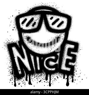 Graffiti Emoticon lächelndes Gesicht mit dem Wort nett Stock Vektor