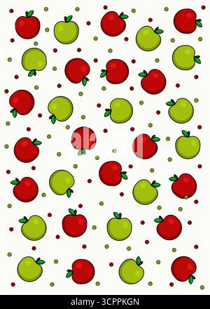 Frisches Muster mit rotem und grünem Apfel. Saftiges und gesundes Fruchtdesign Stock Vektor