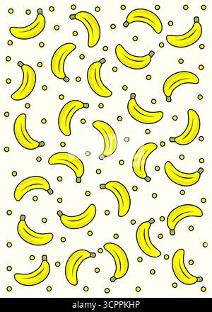 Frisches Gelbes Bananenmuster. Nahtloses Design mit süßen und tropischen Früchten Stock Vektor