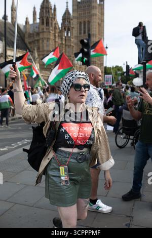 London, Großbritannien. September 2025. Schätzungsweise 200.000 Menschen marschierten durch das Zentrum Londons und forderten einen Waffenstillstand in Gaza Credit: Ian Humphreys Stockfoto