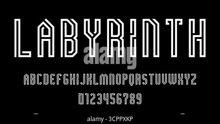 Satz von Alphabeten Schriftbuchstaben und Zahlen modernes abstraktes Design mit Linie Labyrinth Konzept Vektor Illustration Stock Vektor