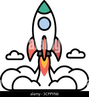 Raketenstartsymbol für Unternehmensgründungen, Wachstum und Innovationen Stock Vektor