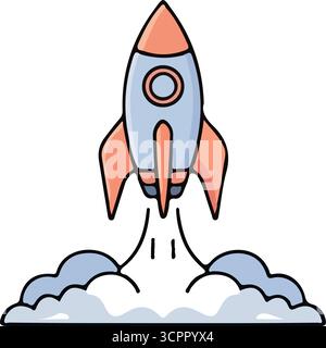 Raketenstartsymbol für Unternehmensgründungen, Wachstum und Innovationen Stock Vektor