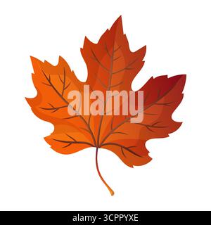 Orangefarbenes Ahornblatt im Vektor-Cartoon-Stil. Farbenfrohe, detailreiche Herbstblätter in verspieltem Design. Ideal für Thanksgiving-Karten oder Herbstaufdruck. Perfekt für Stock Vektor