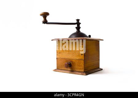 Vintage Kaffeemühle auf weißem Hintergrund Stockfoto
